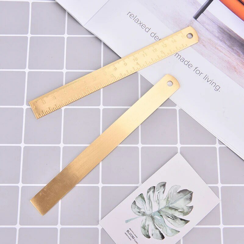 1pc Brass Straight Ruler 15CM School Stationery Metal Painting Drawing Tools Measuring Ruler Bookmark