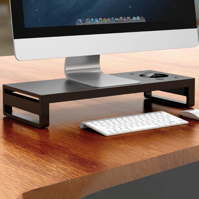 Multi-Function Laptop PC Stand Aluminum Shelf Computer Screen Riser Desktop Monitor Stand with USB Wireless Charging Plinth