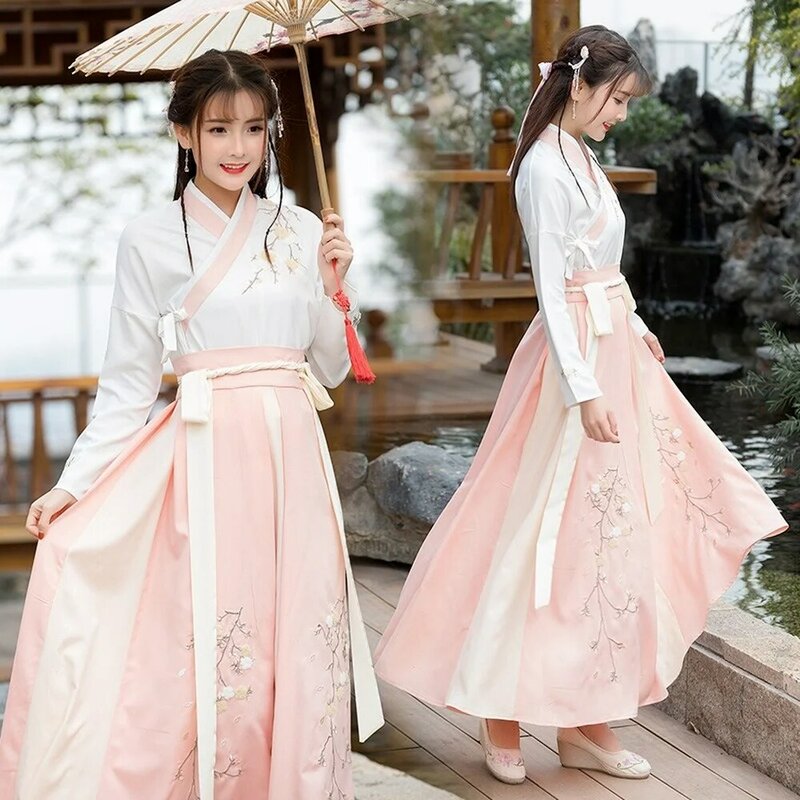 Женское традиционное китайское платье ручной работы, сказочное элегантное платье Hanfu с баской для народных танцев, выступлений, старинный костюм династии Тан