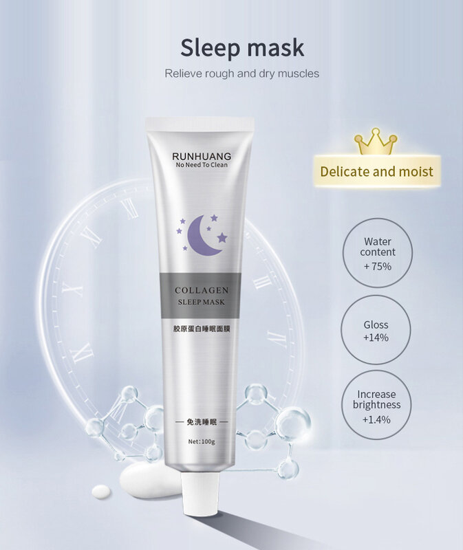 Colágeno máscara de dormir hidratante anti-envelhecimento durante toda a noite hidratante máscara de sono lavagem de reparação livre purifica a máscara facial tslm1