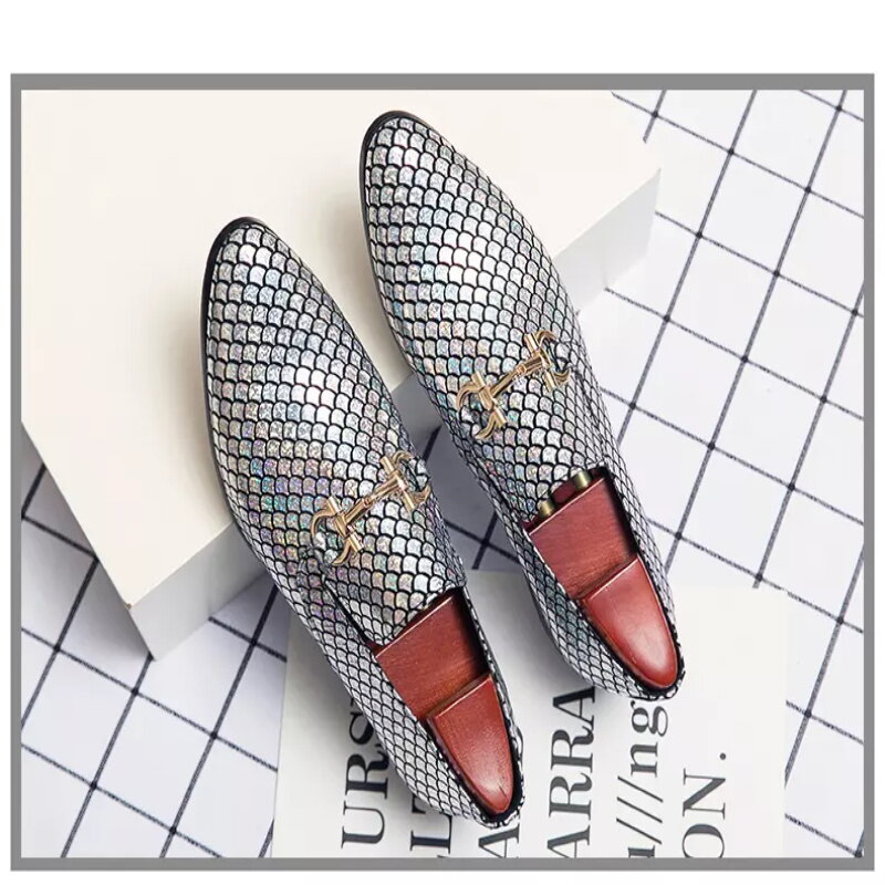 Męskie ręcznie robiona ryba skala metalu dekoracyjne zestaw nosić Retro Classic Trend mody Business Casual buty moda buty YX048