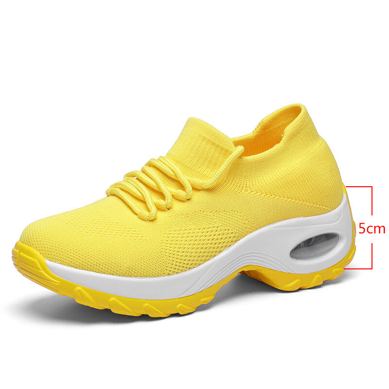 Женские кроссовки на массивной подошве, красные или розовые кроссовки из сетчатого материала, повседневная обувь для тренировок, желтые, 2021