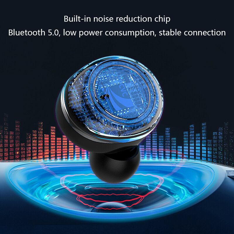 Auriculares inalámbricos Bluetooth 5,0 con control de botones, miniauriculares de larga duración con batería, reducción de ruido y música de alta calidad