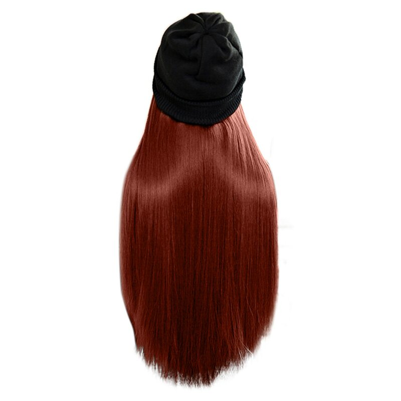 Topi Wig Panjang Lurus Matte Topi Wig Bertudung Topi Musim Dingin Topi Wig Wanita Kasual dengan Rambut L * 5
