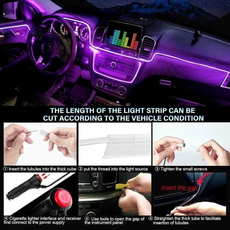 LED 자동차 인테리어 장식 램프 스트립 자동 주변 조명 APP RGB 음악 제어 유연한 EL 와이어 로프 튜브 분위기 네온 스트립