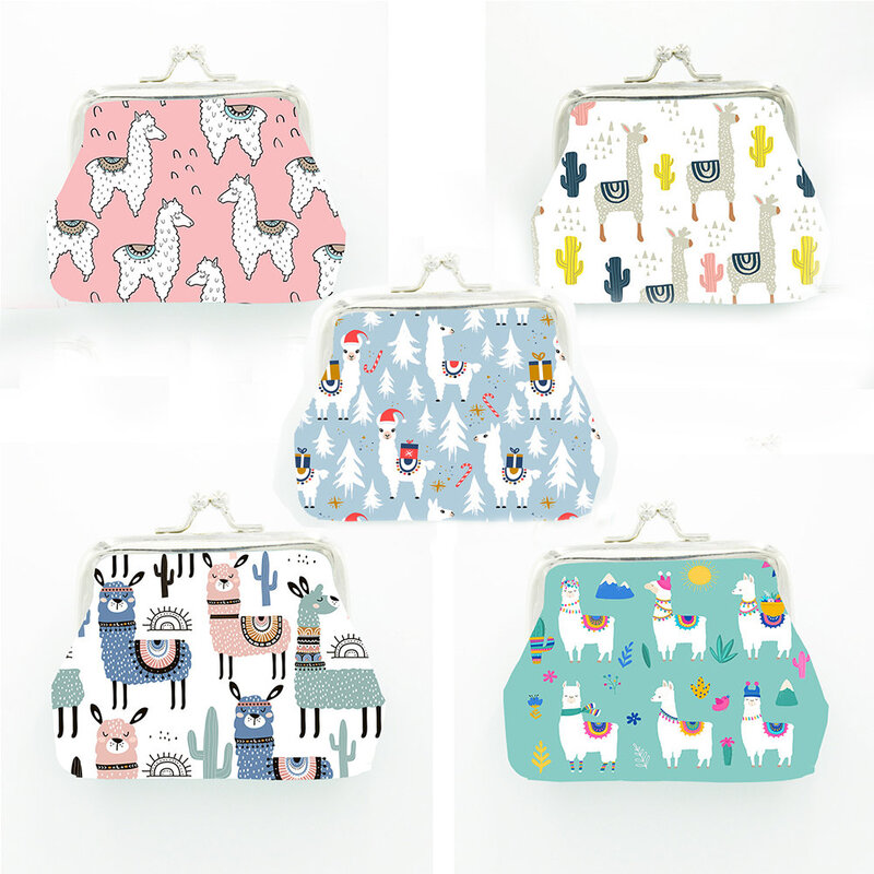Mulheres alpaca impresso bolsa de moedas meninas pequeno saco bonito flor impresso carteira bolsa mini saco para senhoras saco de dinheiro crianças carteira