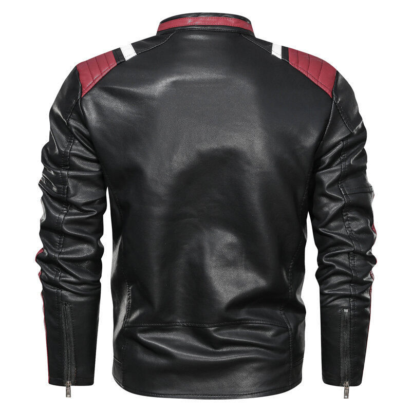 2021 New Product Color Matching Casual Men's Leather Jacket Casual Trend Stand-Up Collar Spring and Autumn Leather Jacket Men
