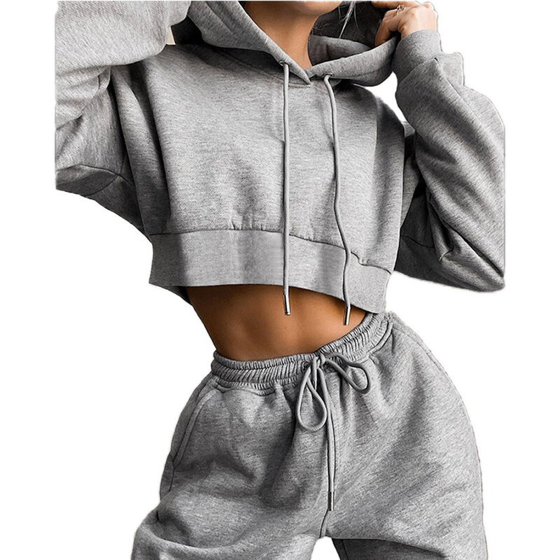 Two Piece Set Women Spring Fall Casual Sport Suit Clothes for Women Hooded Short Style Sweatsuit Long Pant Female Outfits