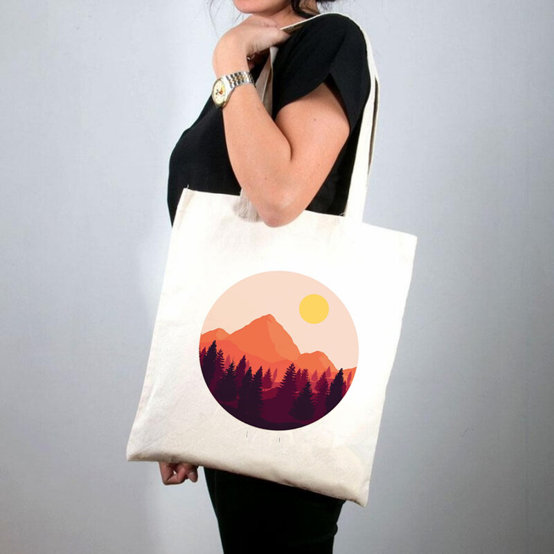 2021 сумка-шоппер эстетическое лес с рисунком Луны, сумка-тоут для женщин Harajuku сумка для покупок через плечо; Сумка-шоппер леди Сумки-холсты