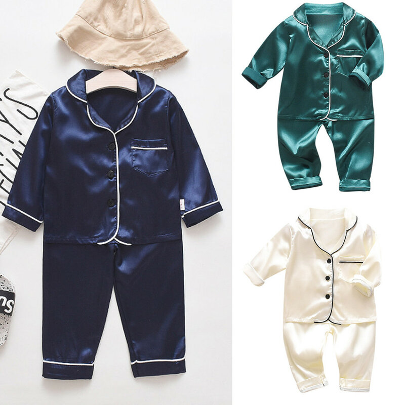 Toddler Infant Baby Boys bambini due pezzi Solid manica lunga Solid top + pantaloni pigiama Sleepwear servizio a casa abiti completi