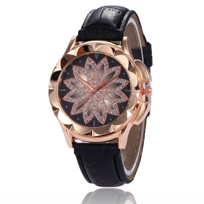 Relógio de pulso feminino, relógios femininos de marca superior para mulheres relógios de ouro rosé com flor strass