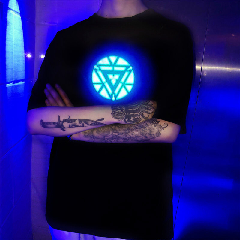아이언 맨 LED 전기 발광 EL 라이트 어쿠스틱 컨트롤 반팔 티셔츠 사운드 활성화 셔츠 파티
