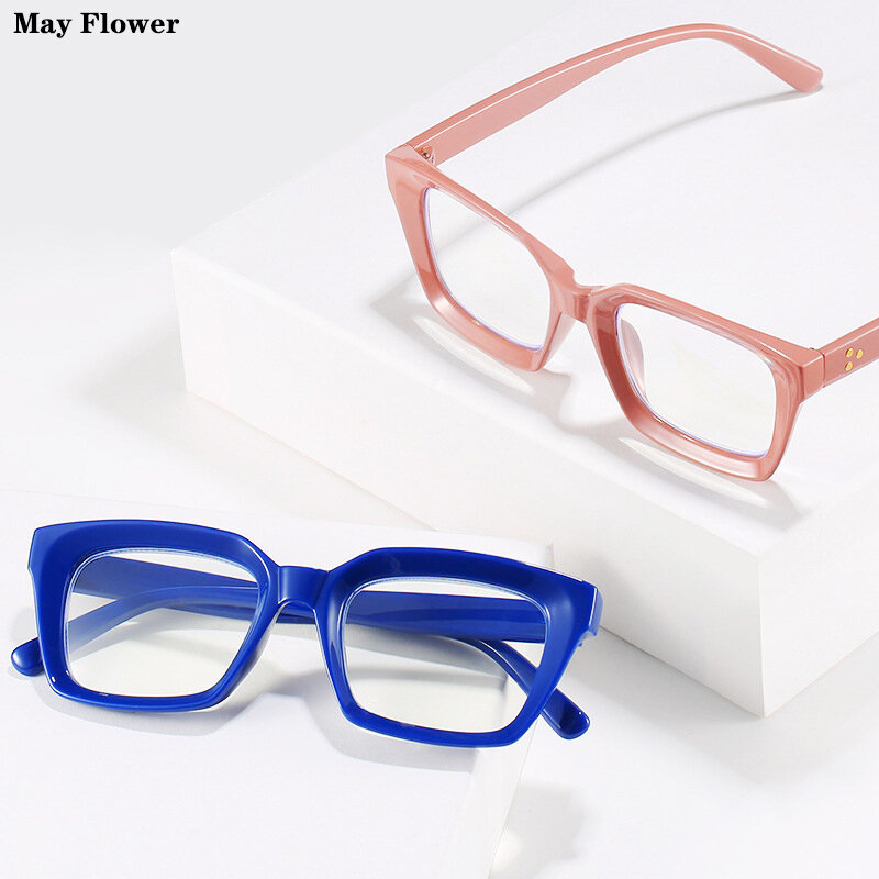 May Flower Anti Blue Light occhiali da lettura donna uomo Square presbiopia occhiali da vista Hyperopia Computer Glasse diottrie