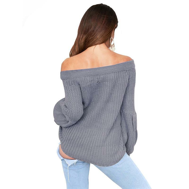 Damski sweter z dzianiny Fashion Casual miękki sweter z dzianiny leniwy Off Shoulder stylowe damskie swetry latarnia rękaw Sexy bluzki damskie