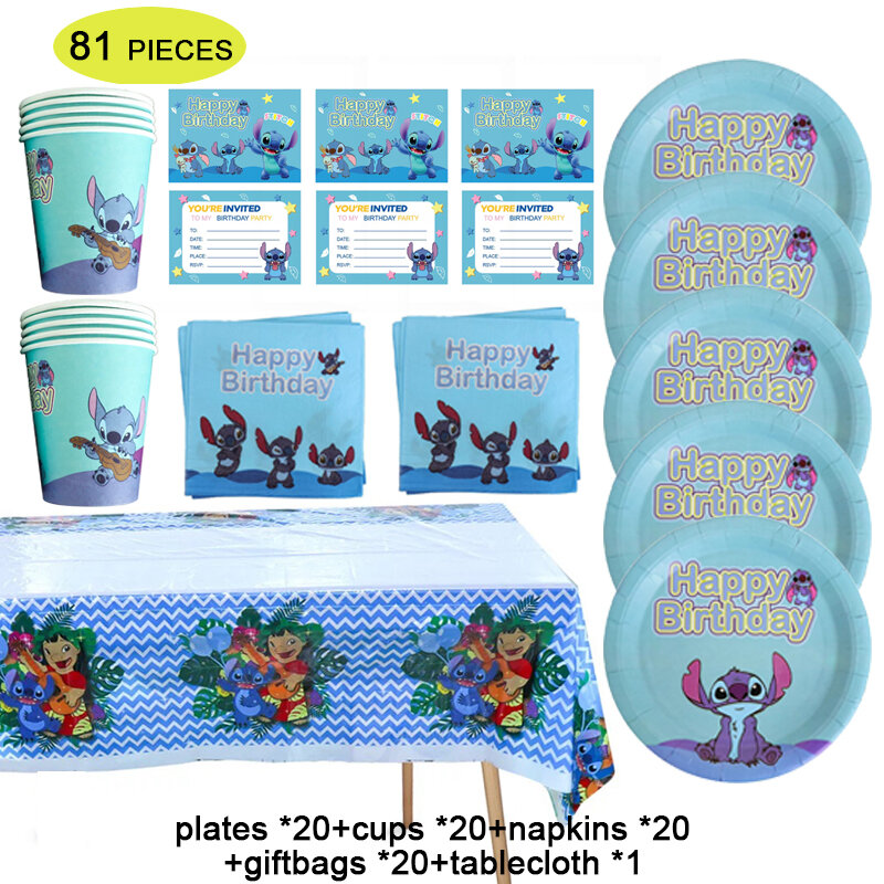 Vaisselle jetable thème Disney Lilo & Stitch, fournitures de fête d