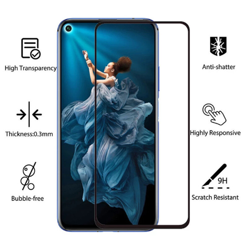 واقي شاشة كامل 9D لهاتف Huawei Honor 20 20s 20pro 20i 10lite 10i ، زجاج مقسّى خفيف الوزن