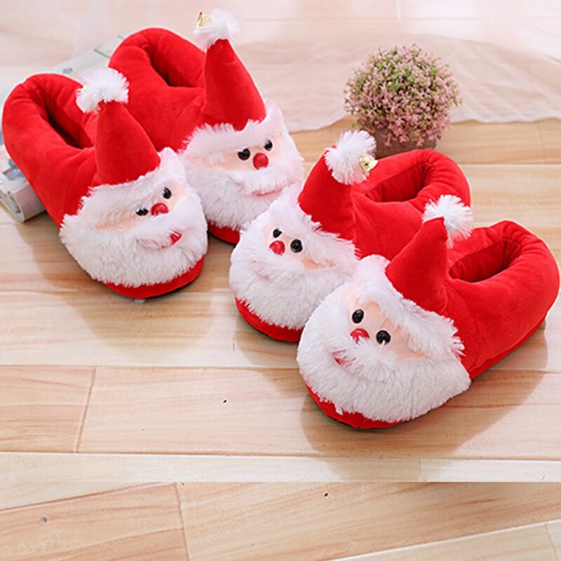 Botas de Navidad con diseño de Papá Noel para hombre, pantuflas cálidas antideslizantes, calcetines de pie de Papá Noel, zapatos peludos, zapatillas de invierno