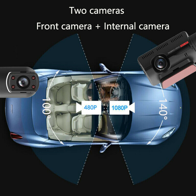 1080P เลนส์ Dual Dash Cam Video Recorder G-Sensor ด้านหน้าภายในกล้อง Night Vision รถ dash กล้อง
