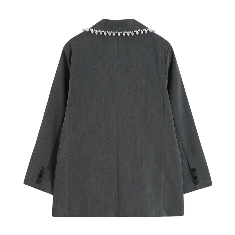 Женский блейзер средней длины, модный Свободный однобортный Блейзер серого цвета с длинным рукавом, в винтажном стиле, Осень-зима 2021
