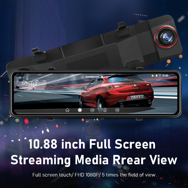 Vtopek جهاز تسجيل فيديو رقمي للسيارات 10.88 بوصة كاميرا مسجل داش كام ستريم ميديا كامل HD 1080P التلقائي مرآة الرؤية الخلفية للرؤية الليلية عدسة مزدوج...