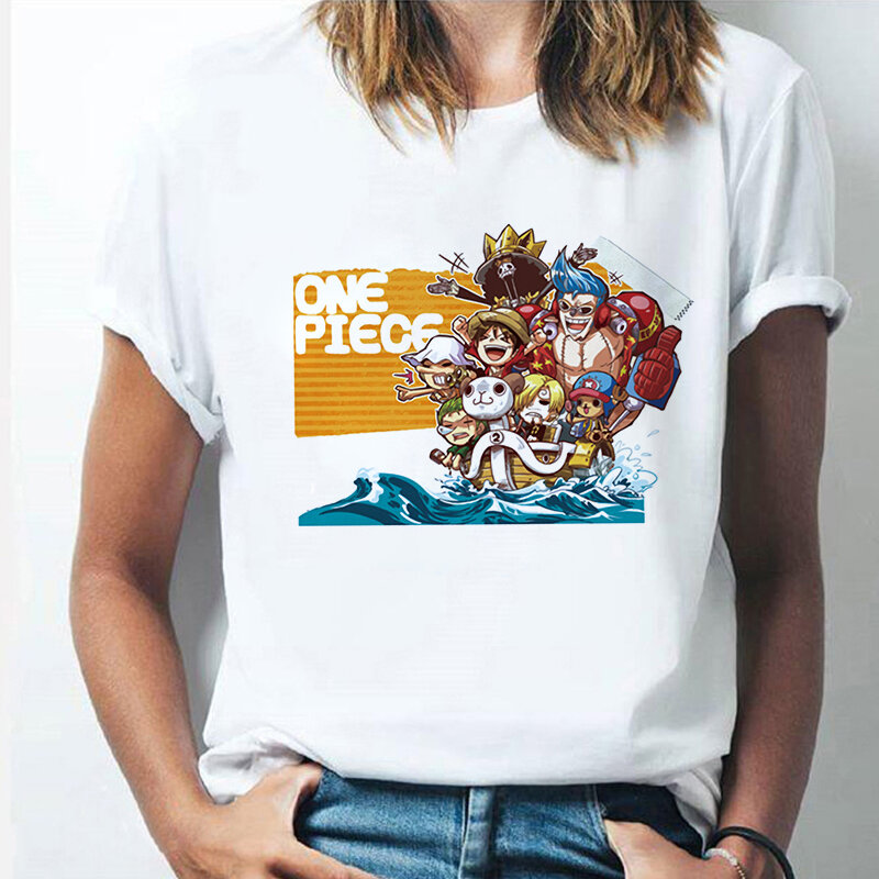 LUSLOS Nette Kawaii One Piece Cartoon T Shirt Affe · D · Luffy Druck Japanischen Anime T-shirts Harajuku Kurzarm grafik Tees Mädchen