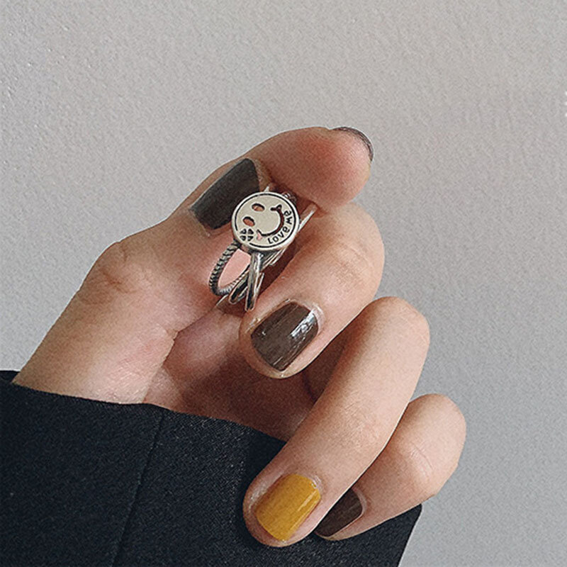 MEYRROYU-anillo tailandés plateado de Plata de Ley 925 para mujer, joyería creativa de moda coreana, sonrisa, ojos, Retro, venta al por mayor
