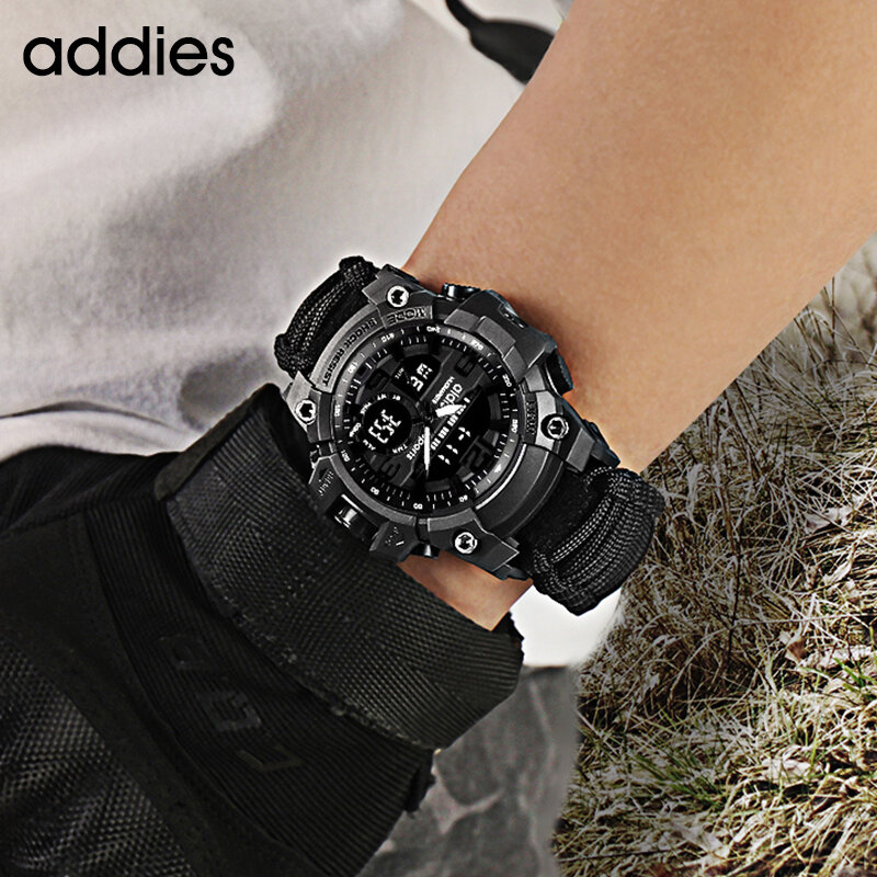 Мужские наручные часы Addies в стиле милитари с компасом, водонепроницаемые цифровые часы с секундомером и будильником для спорта на открытом ...