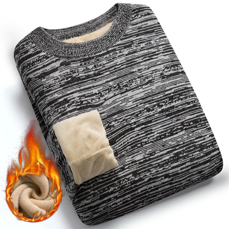 Suéter vintage de algodão de lã para homens, pulôver quente grosso com gola redonda para outono e inverno