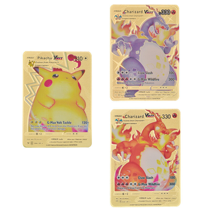 Pokemon Vmax Metal Cards Pikachu EX GX Display Pokémon Playing Game Gold English Card Anime Collection Toy For Children's Gifts