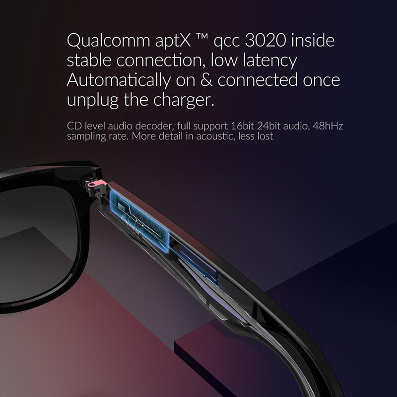 업그레이드 블루투스 5.0 스마트 안경 음악 음성 통화 선글라스는 처방 렌즈와 일치 할 수 있습니다 호환 IOS 안드로이드