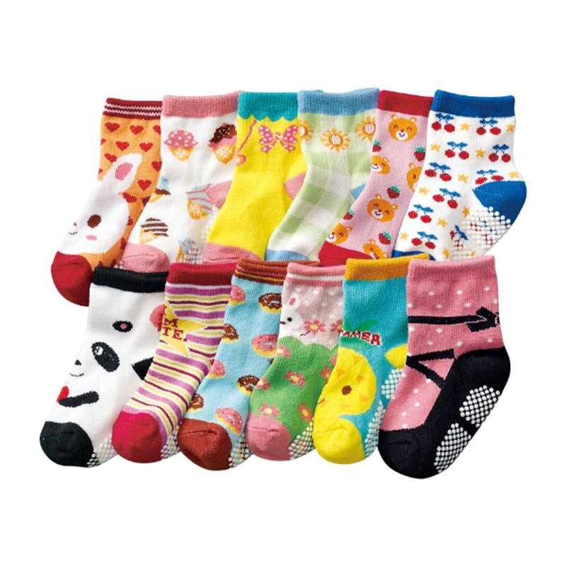 Calcetines antideslizantes de algodón para bebé, medias antideslizantes para niño y niña, zapatos de regalo, 1 lote = 10 pares