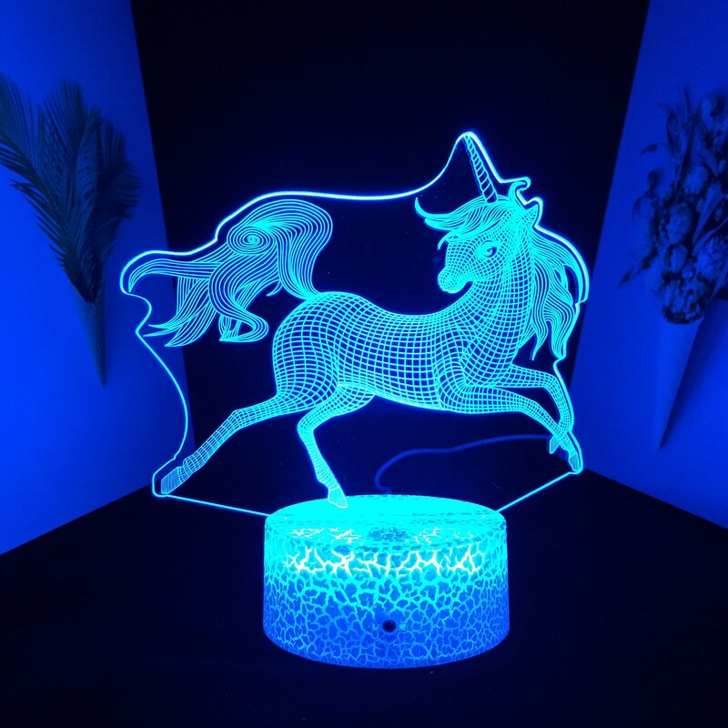 Lámpara 3D remota de unicornio para niños, luz de noche para niños, regalo para niña, decoración de dormitorio, lámpara nocturna con cambio de color, luz nocturna con batería