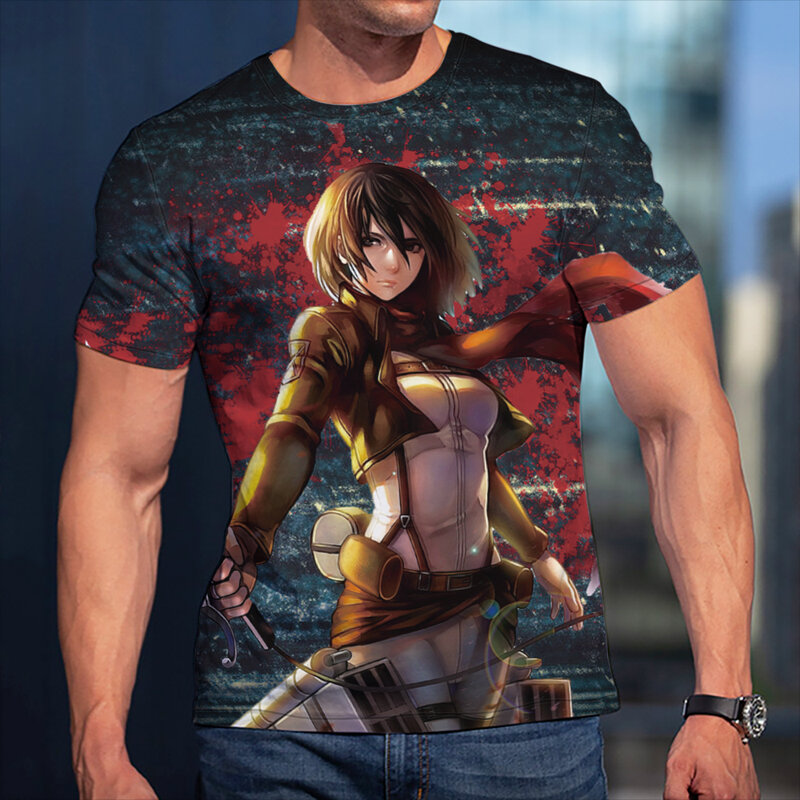 3D ผู้ชายเสื้อยืดโจมตีบน Titan Mikasa เสื้อผ้าผู้หญิงสั้นแขนสั้น Tees แฟชั่น Casual Summer เสื้อยืด Streetwear