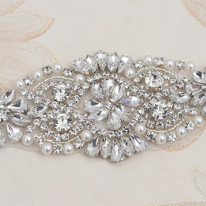 MissRDress Wedding Dress Belt Rhinestones Bridal Sash Crystal Pearls Bridal Belt Gold Wedding Sash Bridal Dress Belt JK850