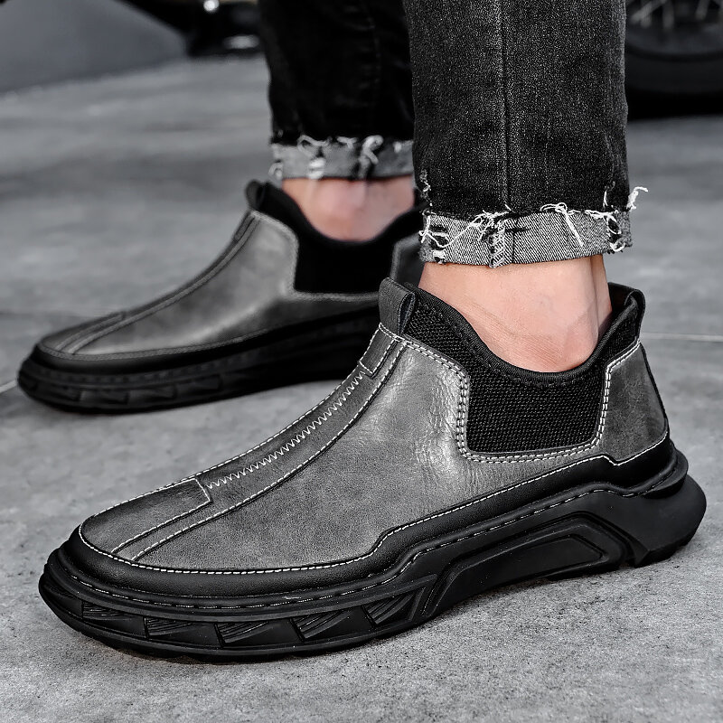 2021 새로운 남자 신발 높은 품질 정품 가죽 캐주얼 신발 패션 가죽 편안한 작업 신발 슬리퍼로 퍼에 큰 크기
