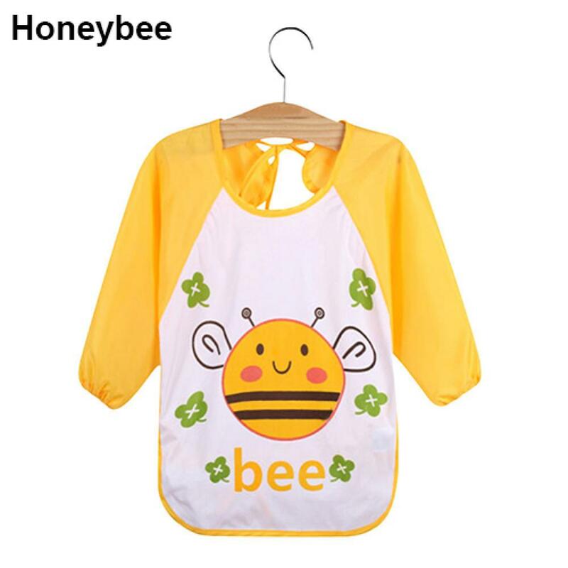 #Bee Baberos impermeables para bebé,delantal de manga lar 