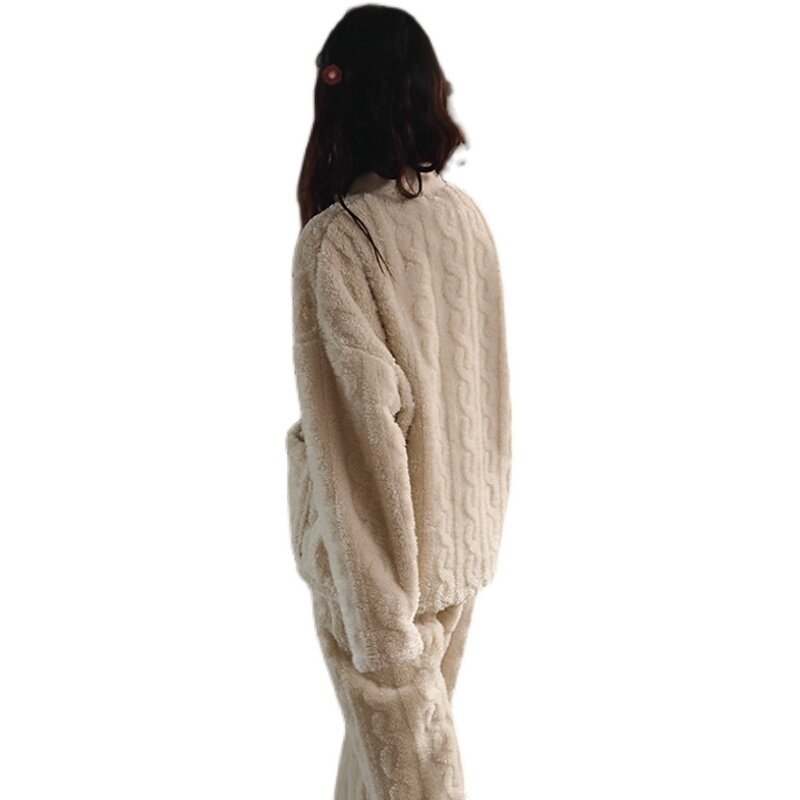 Pijamas de inverno feminino coral veludo engrossado quente flanela antiestático outono e inverno feminino casa roupas conjunto