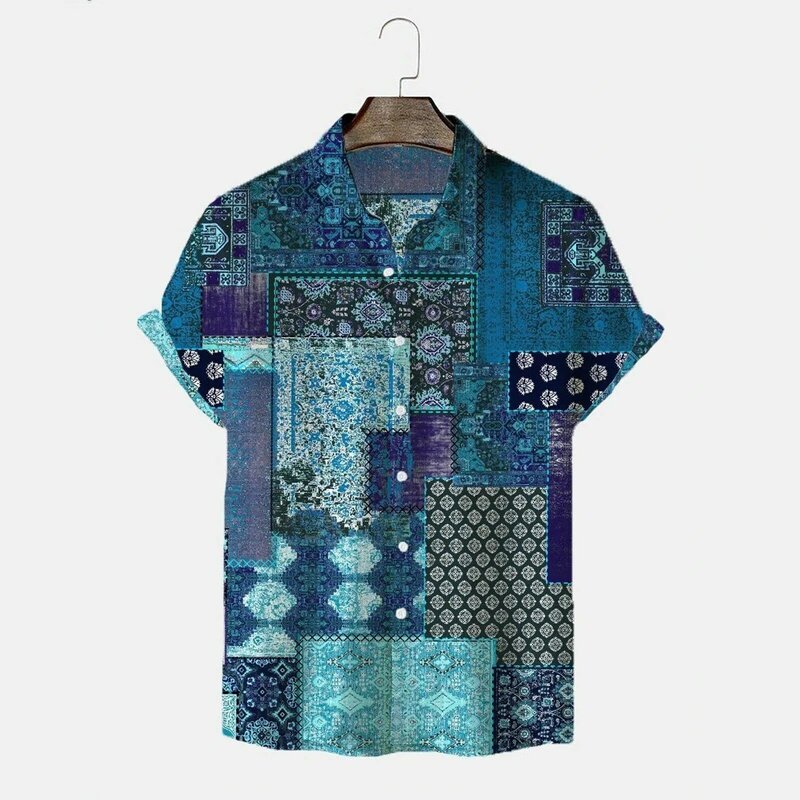 Camisa havaiana masculina de manga curta, 70 #, verão, secagem rápida, praia, casual, gola alta, camisa de férias, praia, 2021