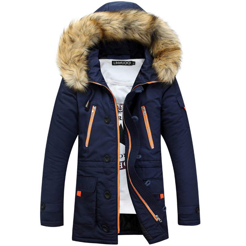 Engrossamento parkas homens 2021 jaqueta de inverno casacos masculinos outerwear gola de pele casual longo algodão wadded casaco com capuz
