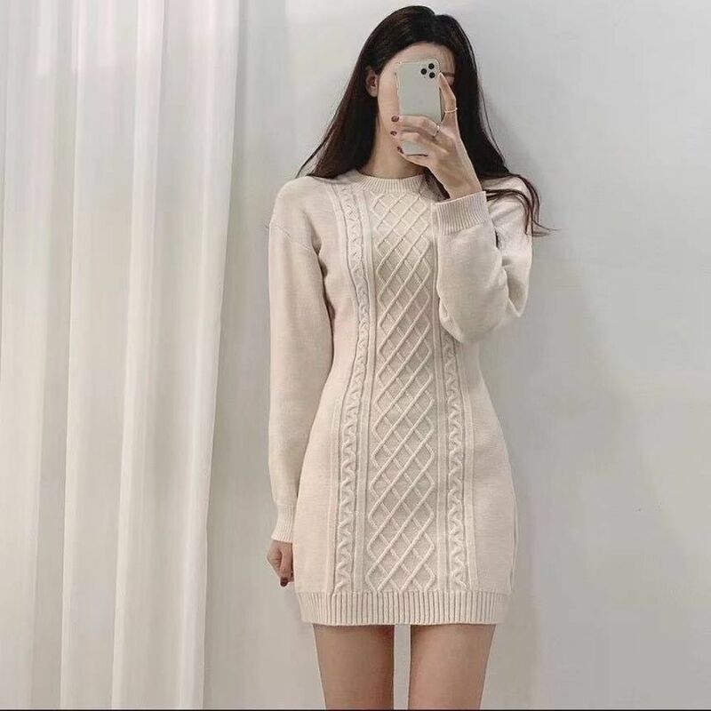 2020 nouveau Sexy taille minceur col rond pull chanvre modèle pull tricoté robe coton femmes pull coréen femme pull
