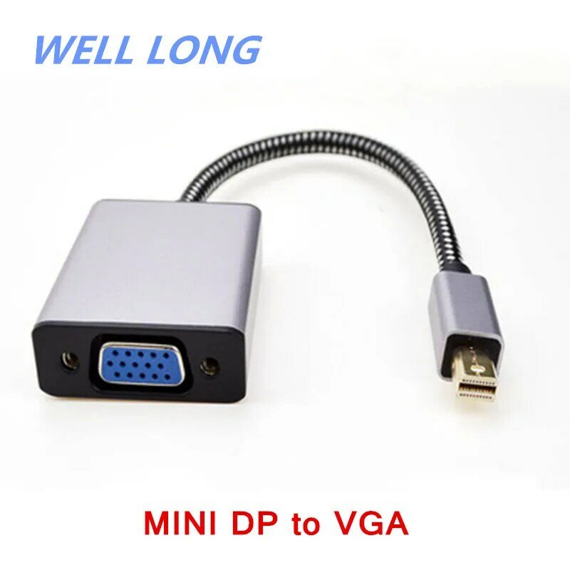 Carcasa de aluminio mini DisplayPort a vga, adaptador de cableado, convertidor mini dp a vga
