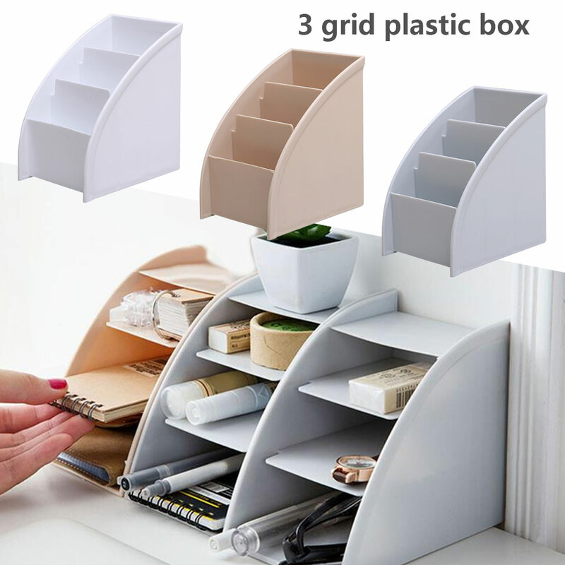 Grande capacidade de plástico caixa de armazenamento remoto desktop caixa 3 grade para escritório em casa armazenamento cosméticos escola escritório papelaria
