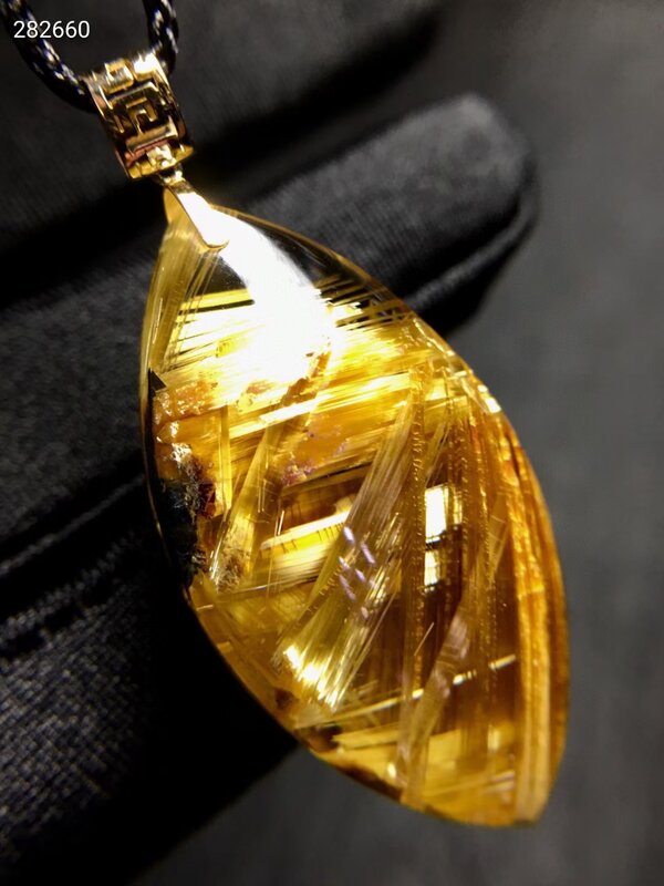 Natural Gold Rutilated Quartz Water Drop Pendant Wealthy Crystal 36.3*19.6*10.5mm Rutilated Jewelry Women Men Brazil AAAAAAA