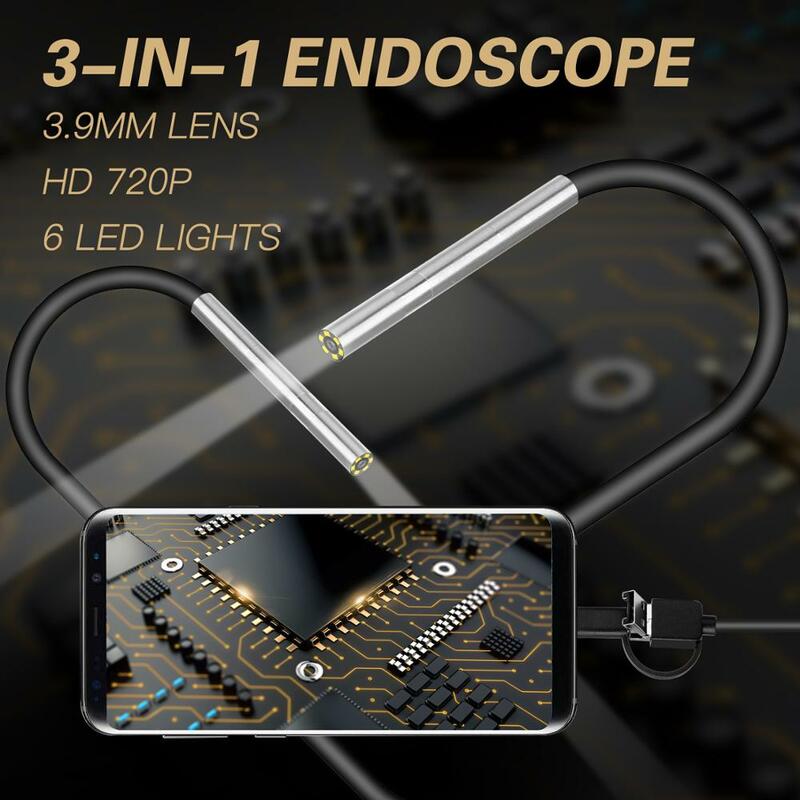 3 In 1 3.9Mm Endoskopi Lensa Kecil Mini Android Endoskopi Mikro Fleksibel Tipe C Inspeksi Tahan Air untuk Android PC Borescope Baru
