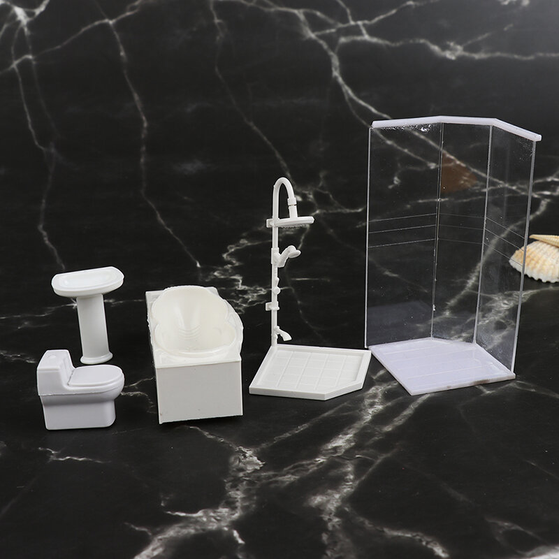 1:25 Toilet Bathtub Sink Model Toy Dollhouse Miniature Bathroom Set Shower Room Micro Bathroom Set Accessories