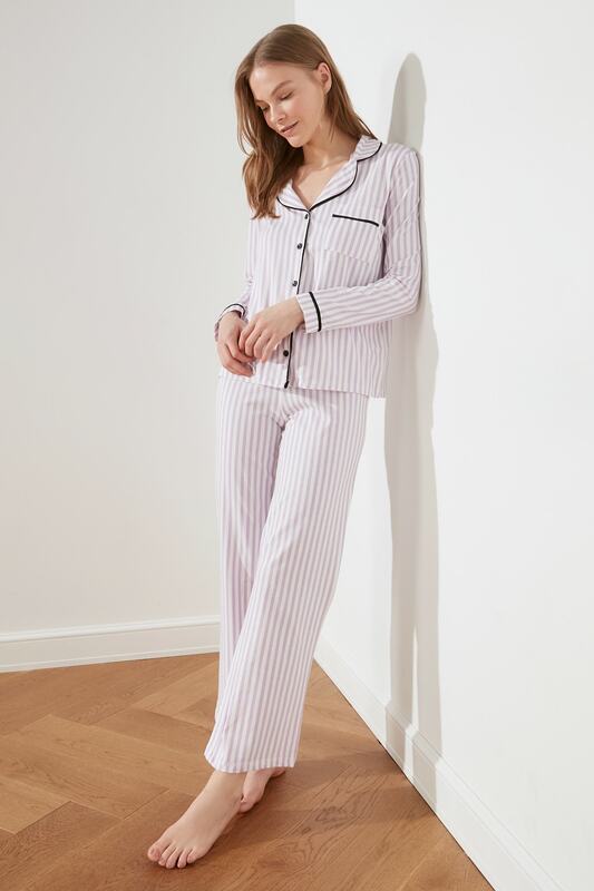 Trendyol-Conjunto de pijama de punto a rayas, THMAW21PT0614