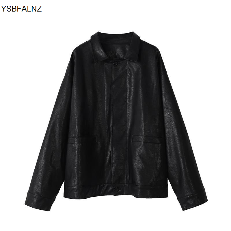 Зимняя черная кожаная куртка для женщин, Корейская тонкая свободная мотоциклетная куртка, Женская мода 2023, уличная одежда, женская верхняя одежда, байкерские пальто
