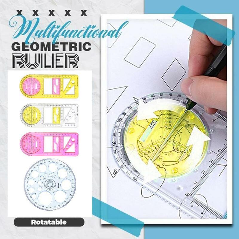 Regla geométrica multifuncional, herramienta de medición de dibujo geométrico de plantilla para la escuela, suministros de reglas de Arquitectura de oficina