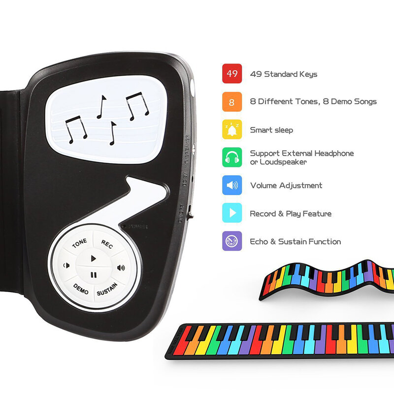 Piano Gulung Fleksibel Keyboard Digital 49 Tombol dengan Speaker Keras Piano Gulung Tangan Elektronik untuk Pecinta Musik Populer untuk Pemula dan Anak-anak