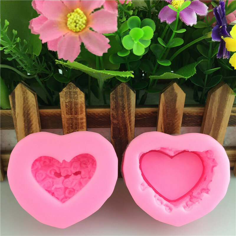 Recentemente bella 2 pezzi cuore roes muffa strumenti di decorazione del fondente amore gioielli anello scatola stampo in Silicone torta stampo per cioccolato 9122